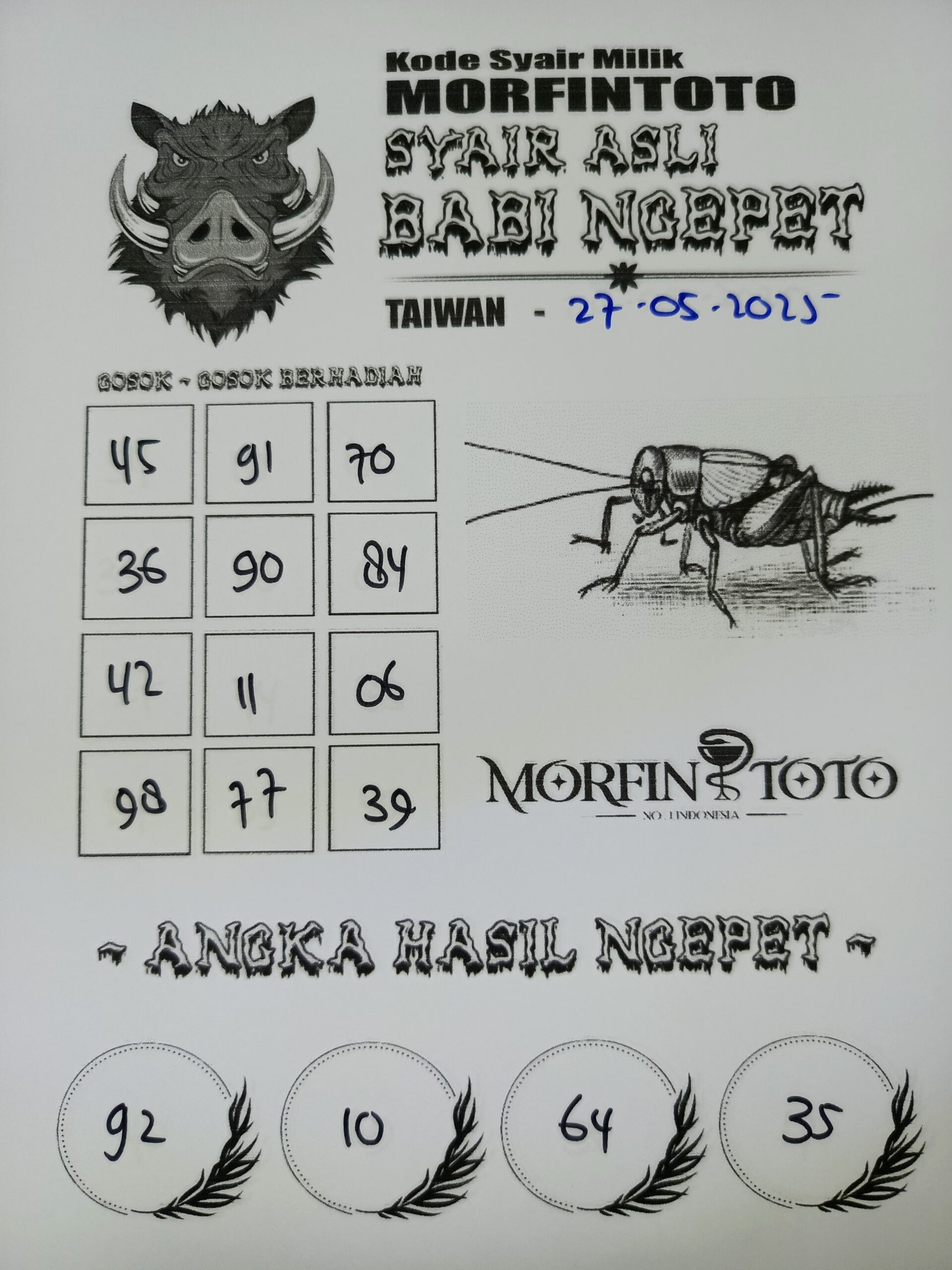 SYAIR TOGEL BABI NGEPET TAIWAN 27 MEI 2025
