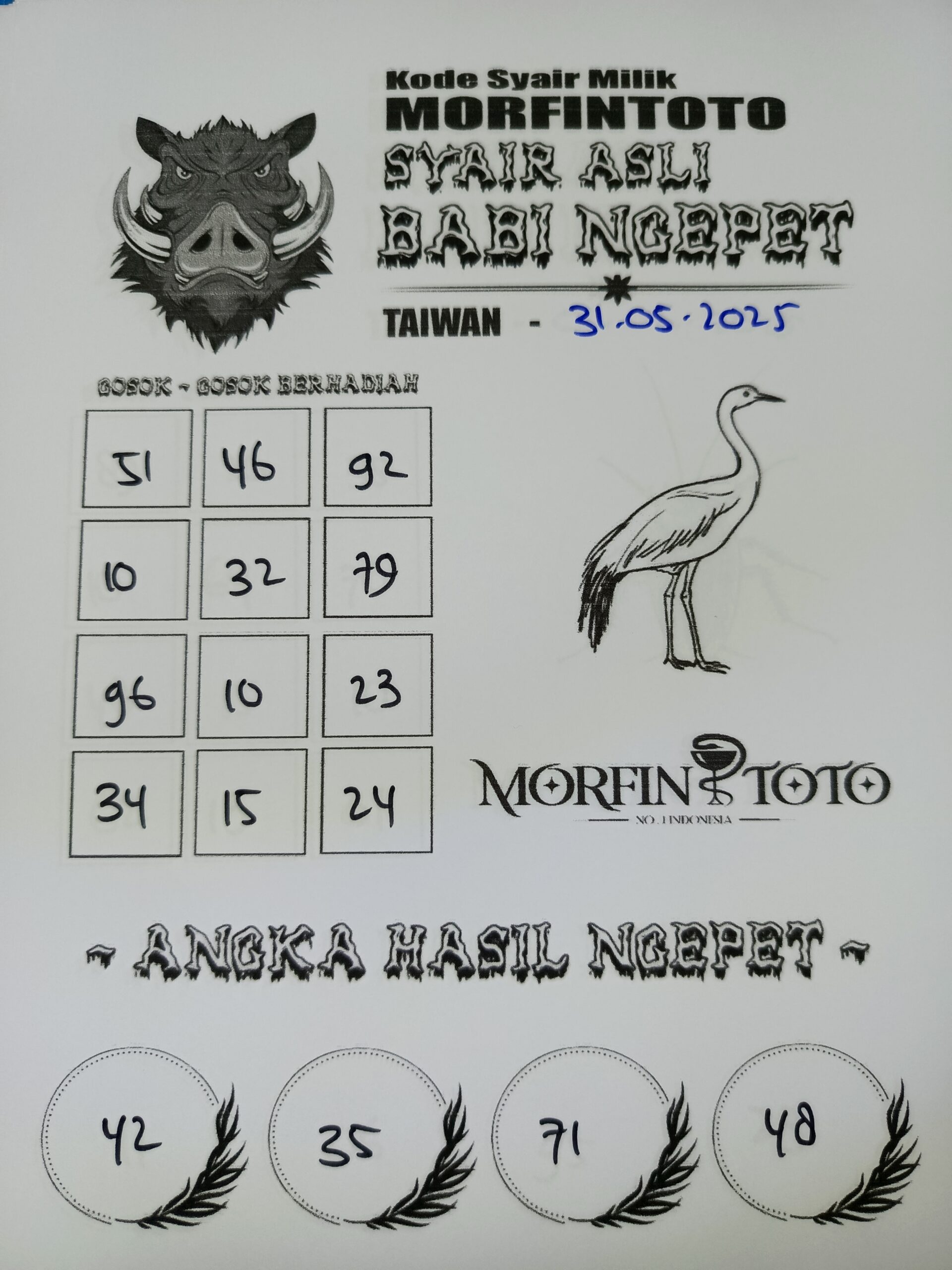 SYAIR TOGEL BABI NGEPET TAIWAN 31 MEI 2025