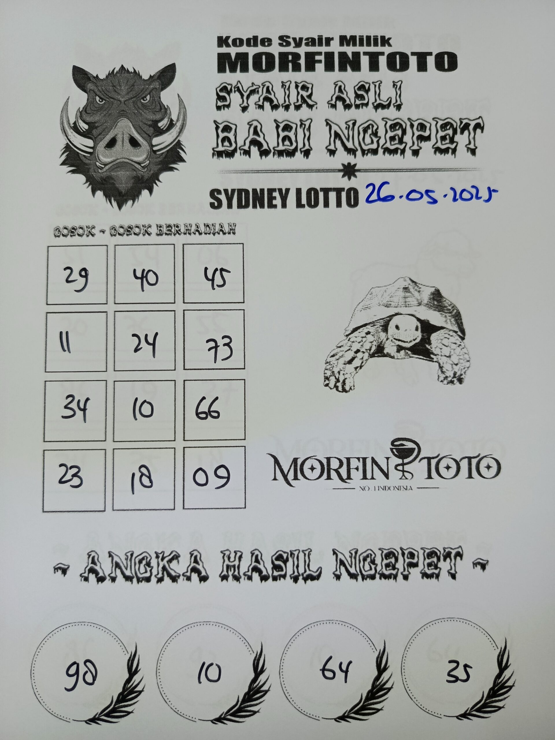 SYAIR TOGEL BABI NGEPET SYDNEY LOTTO 26 MEI 2025