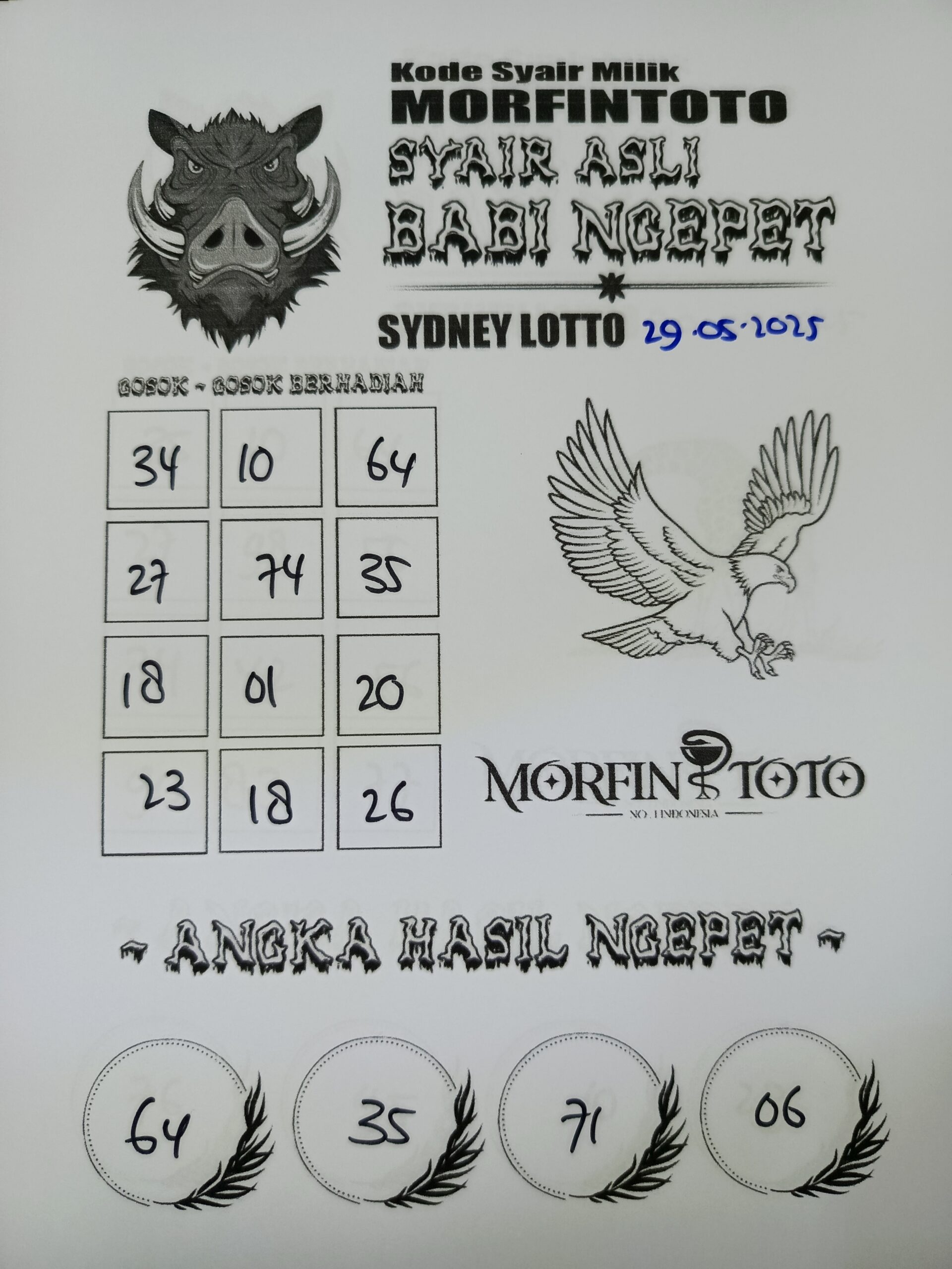 SYAIR TOGEL BABI NGEPET SYDNEY LOTTO 29 MEI 2025