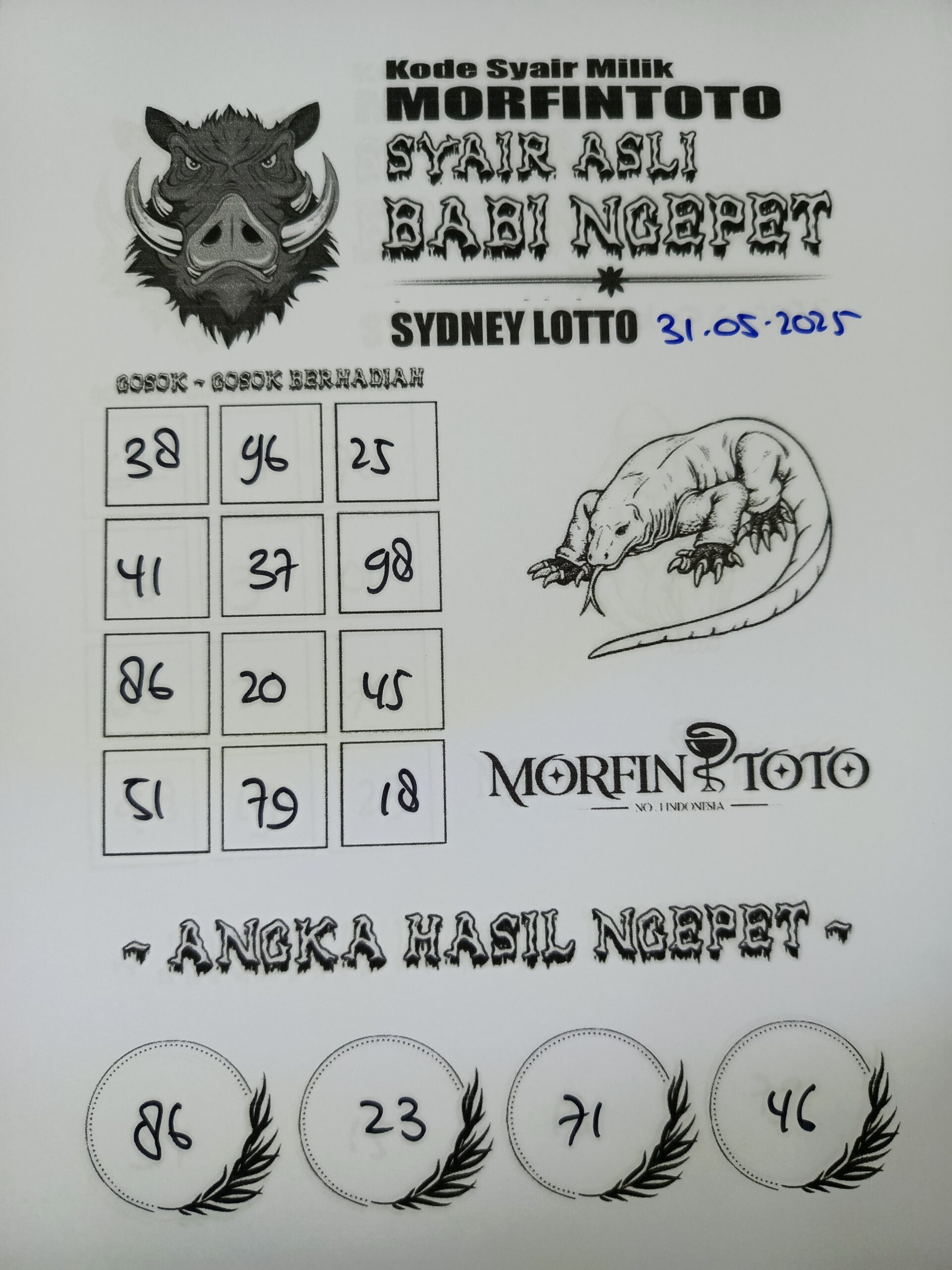 SYAIR TOGEL BABI NGEPET SYDNEY LOTTO 31 MEI 2025