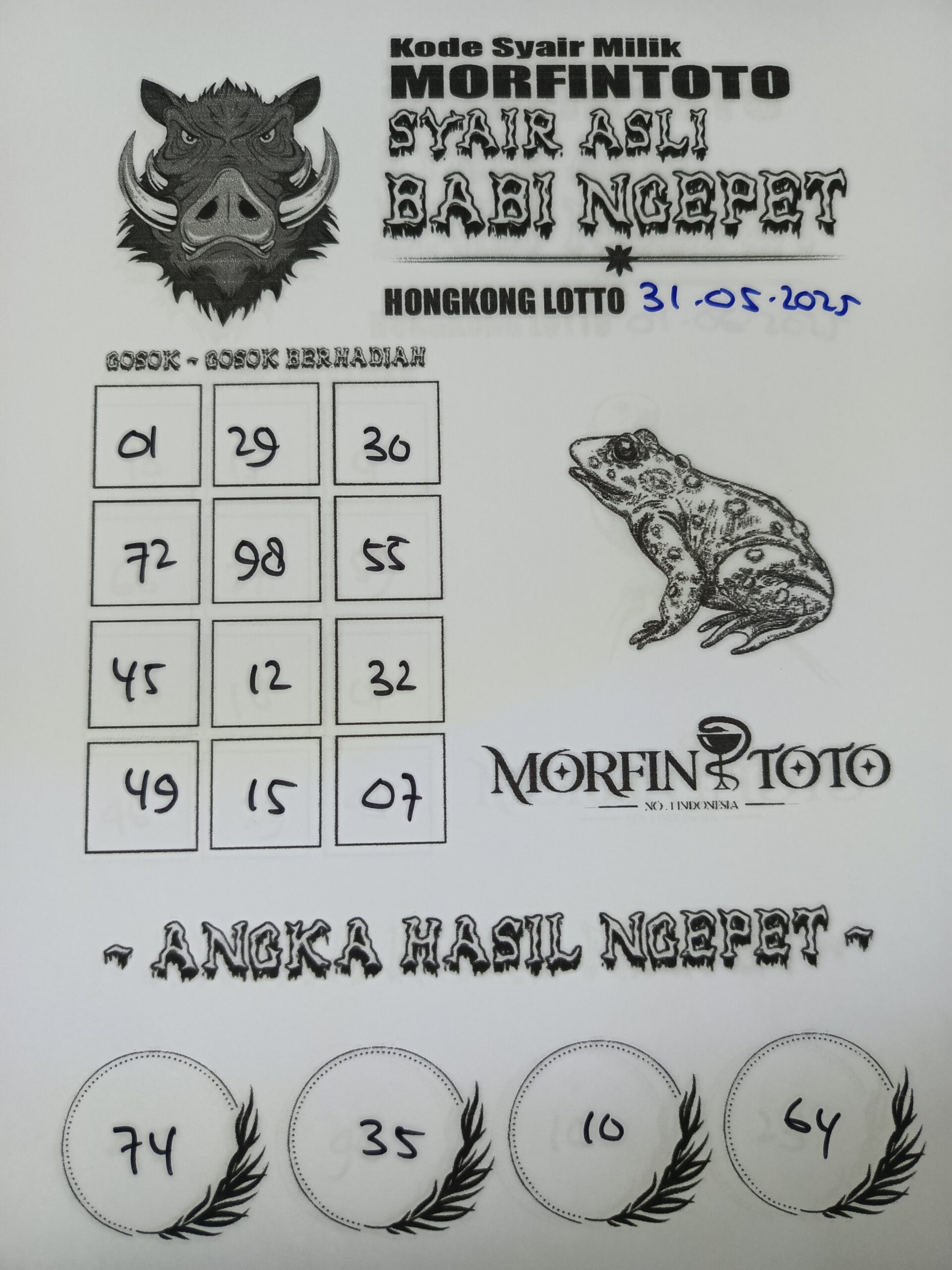 SYAIR TOGEL BABI NGEPET HONGKONG LOTTO 31 MEI 2025