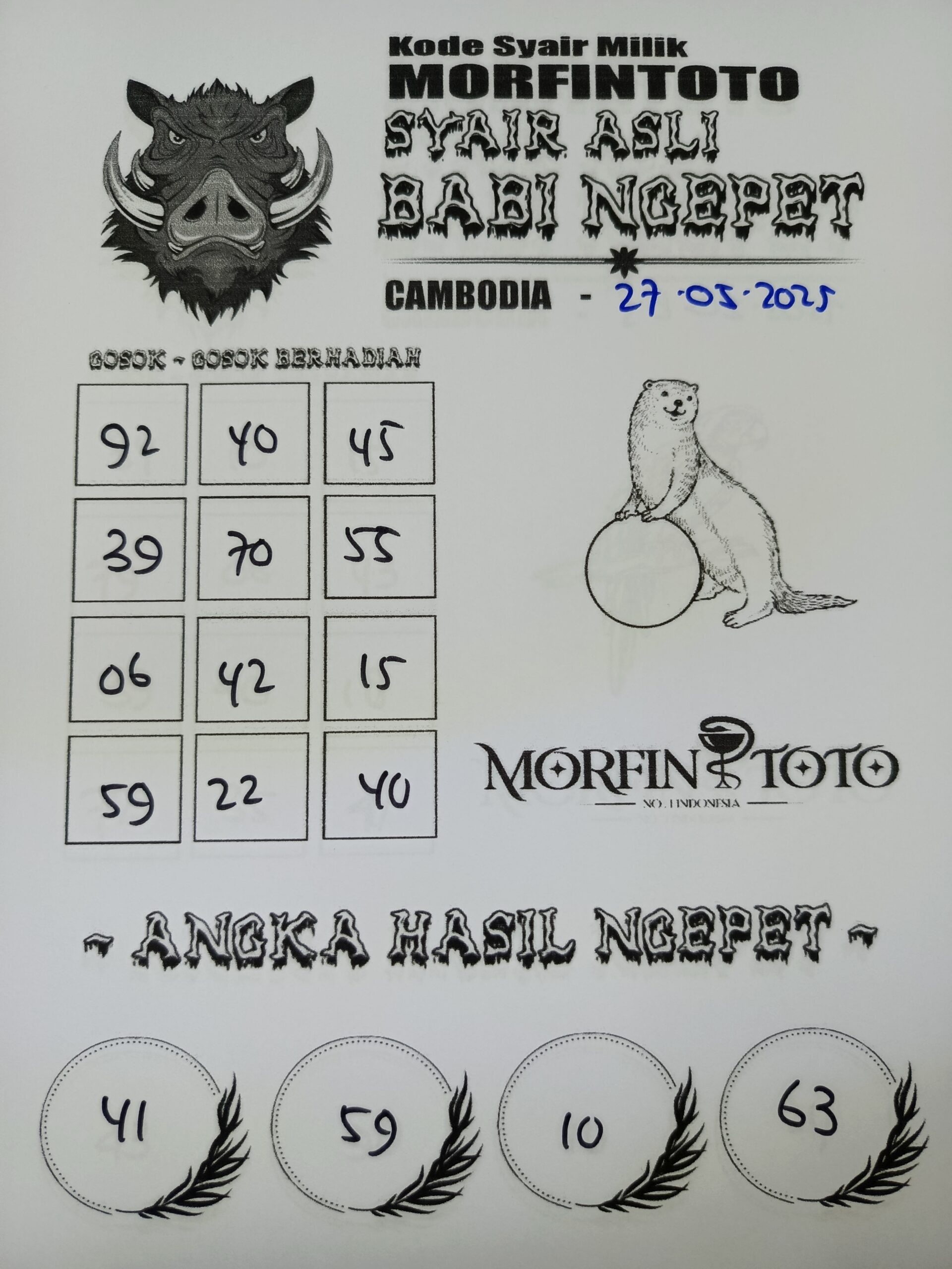 SYAIR TOGEL BABI NGEPET CAMBODIA 27 MEI 2025