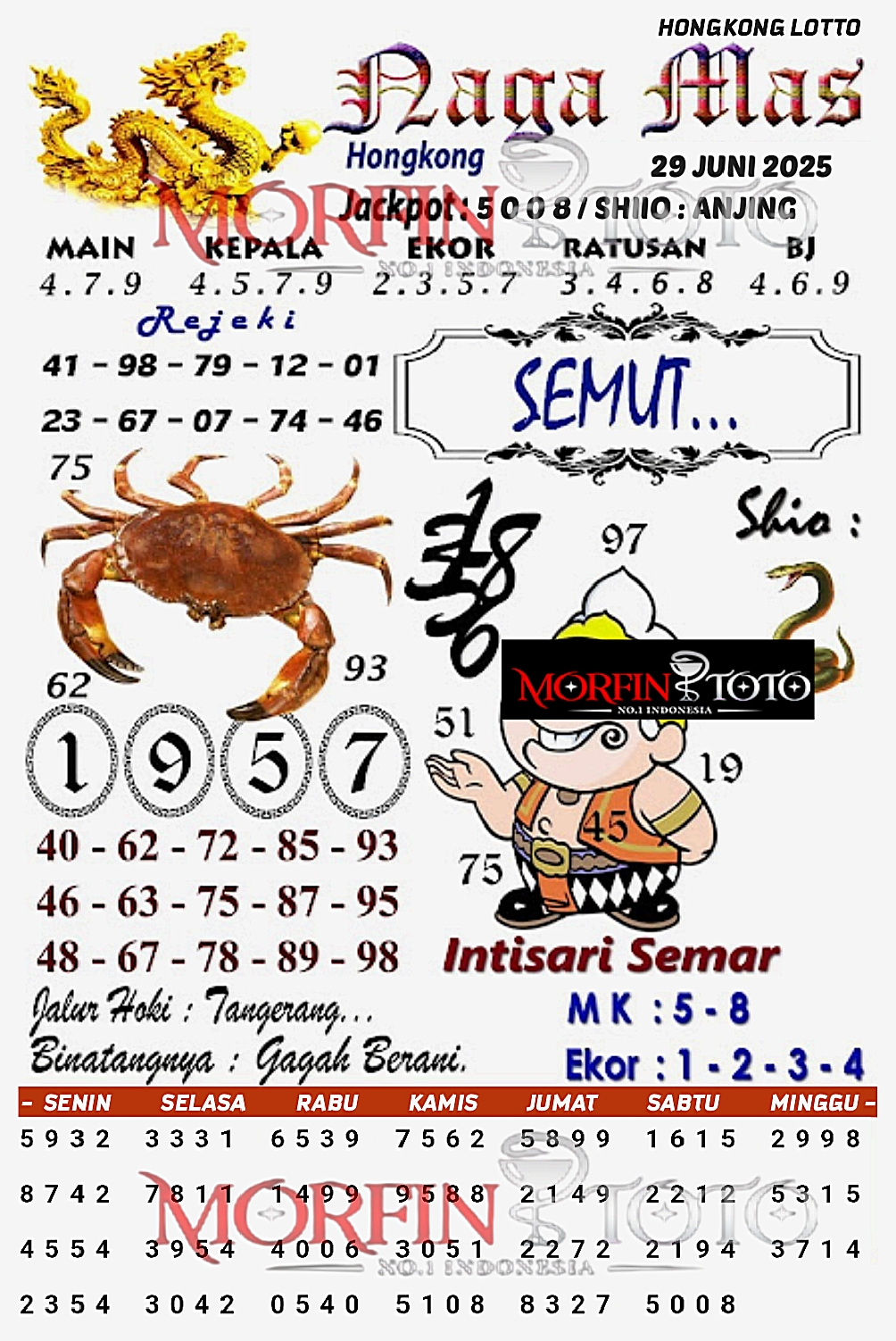 SYAIR TOGEL NAGA MAS HONGKONG LOTTO 29 JUNI 2025