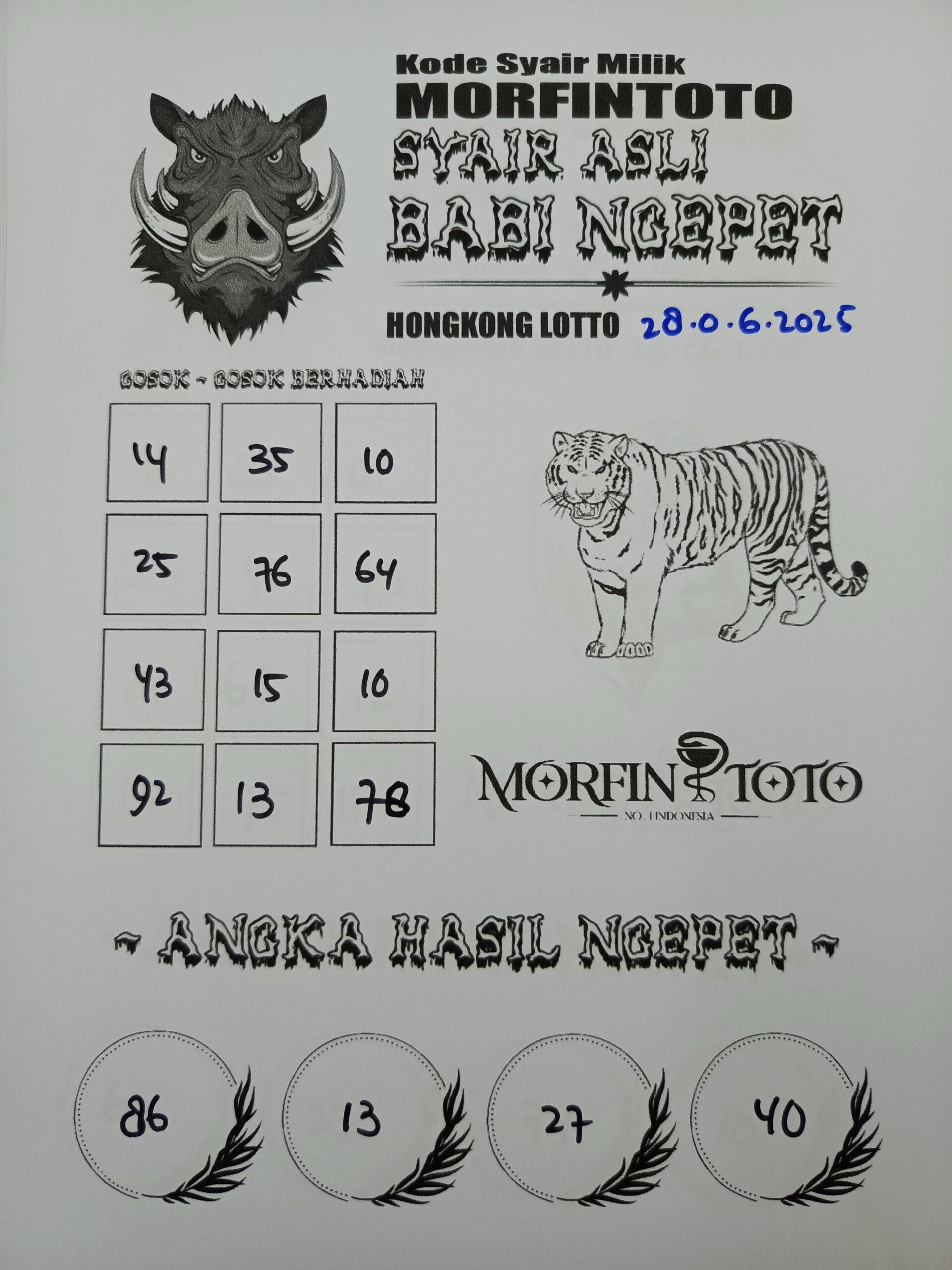 SYAIR TOGEL BABI NGEPET HONGKONG LOTTO 28 JUNI 2025
