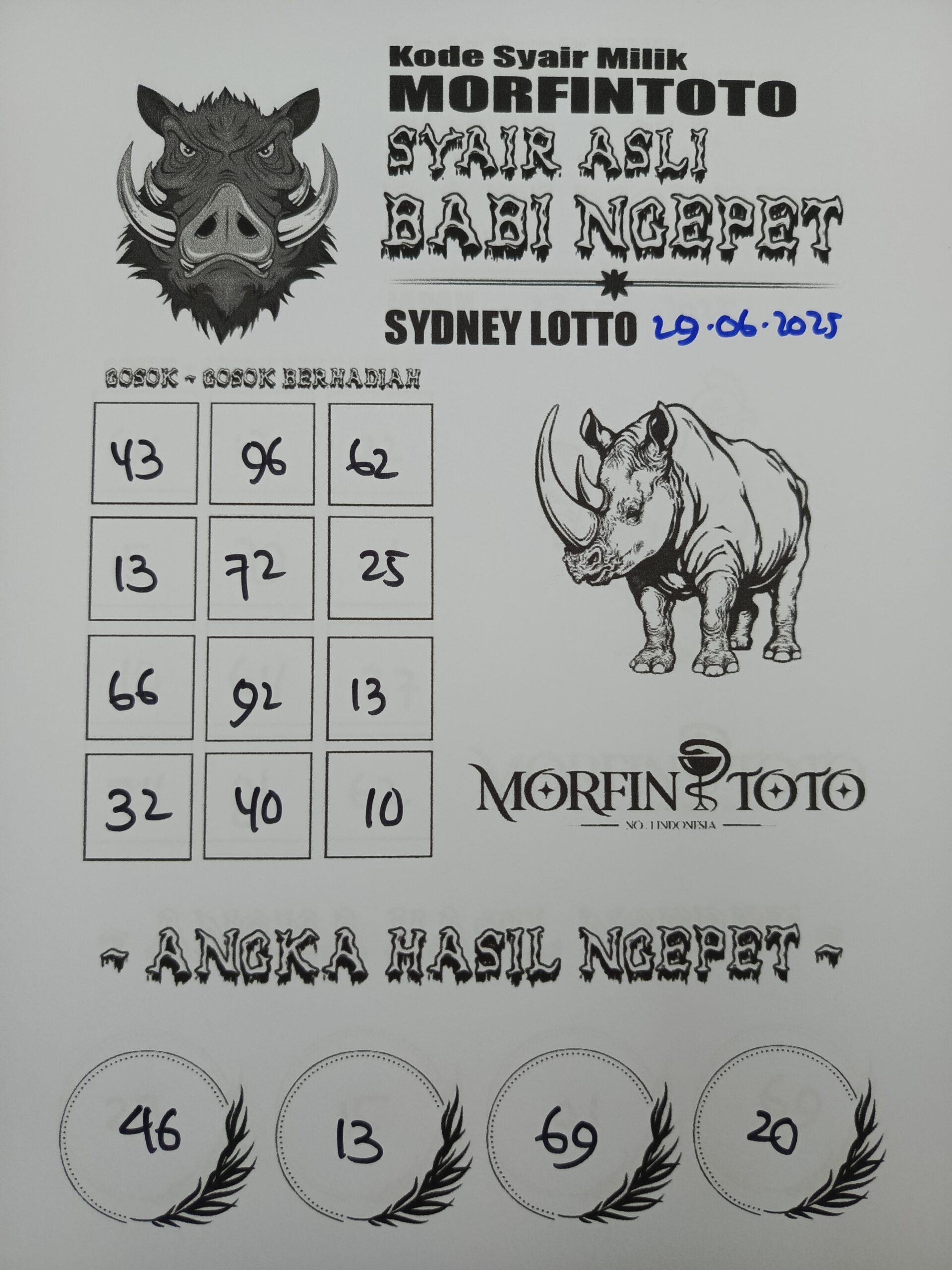 SYAIR TOGEL BABI NGEPET SYDNEY LOTTO 29 JUNI 2025
