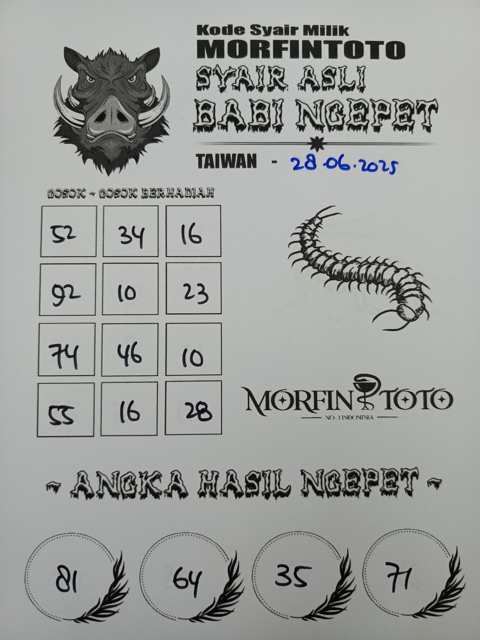 SYAIR TOGEL BABI NGEPET TAIWAN 28 JUNI 2025