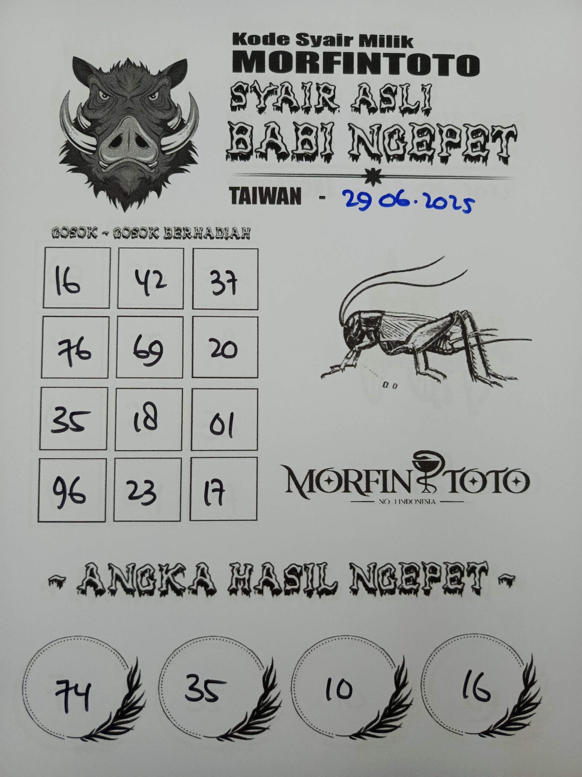 SYAIR TOGEL BABI NGEPET TAIWAN 29 JUNI 2025