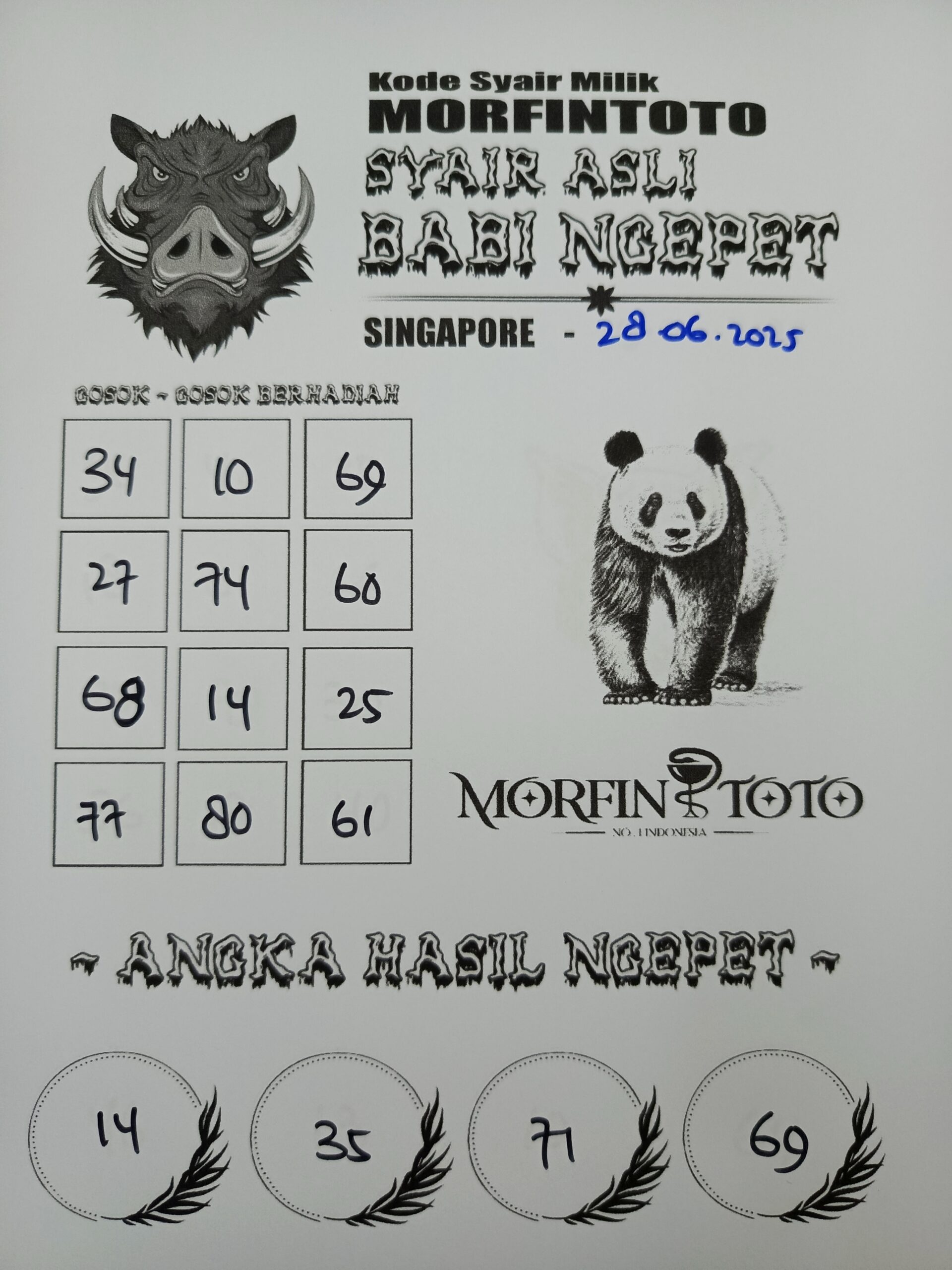 SYAIR TOGEL BABI NGEPET SINGAPORE 28 JUNI 2025