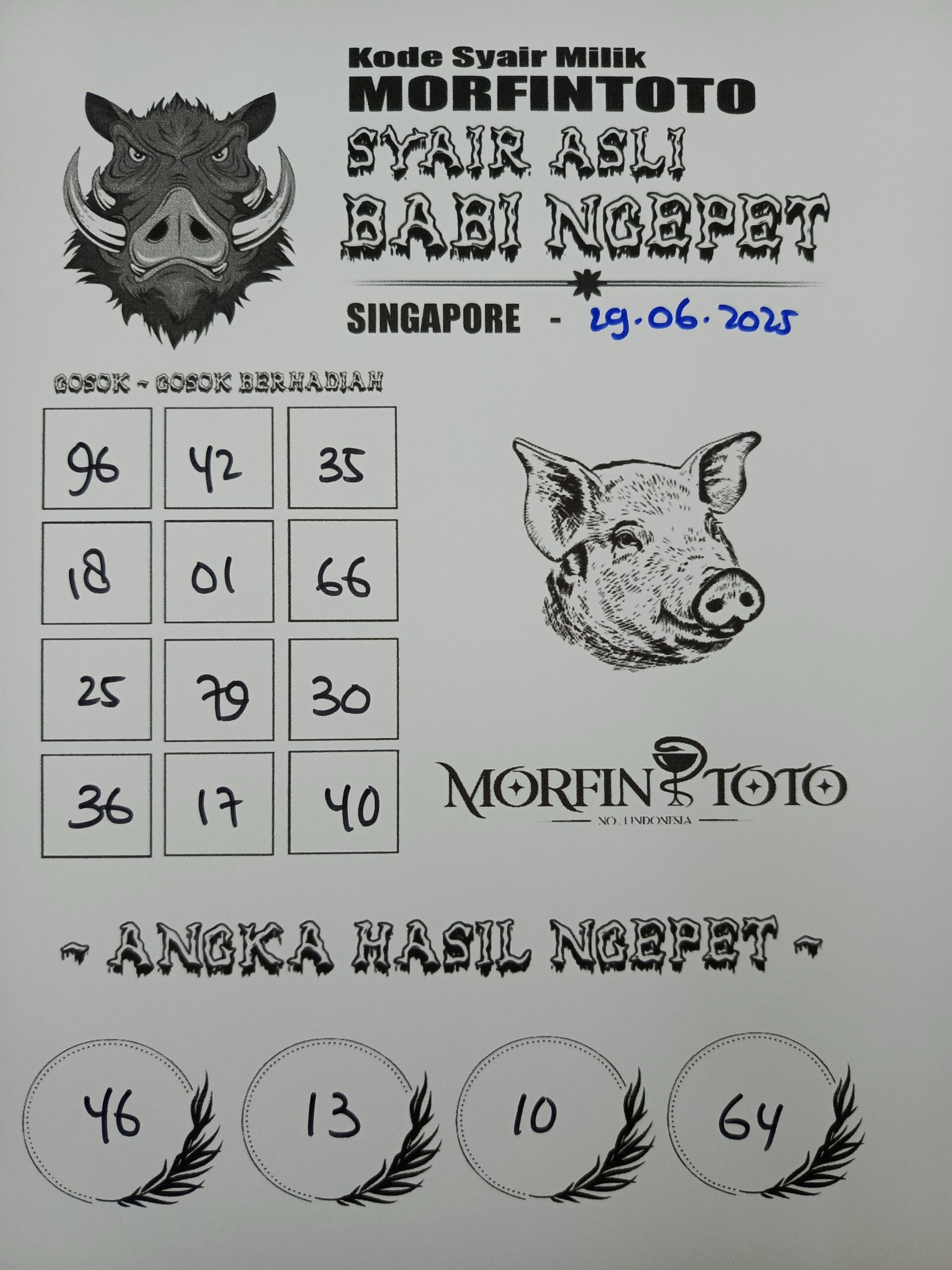 SYAIR TOGEL BABI NGEPET SINGAPORE 29 JUNI 2025