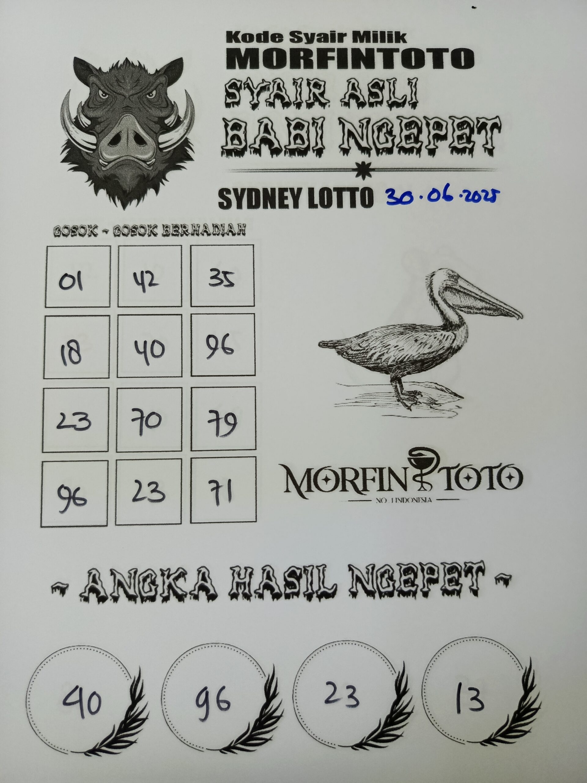 SYAIR TOGEL BABI NGEPET SYDNEY LOTTO 30 JUNI 2025