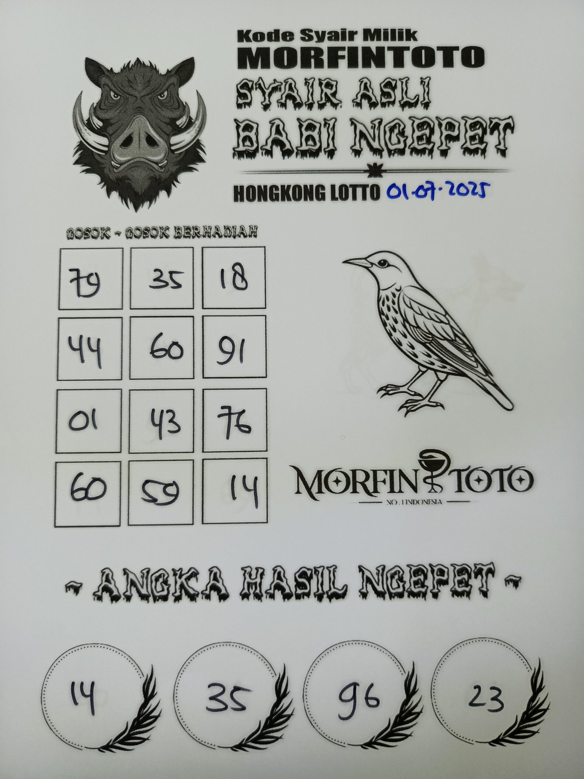 SYAIR TOGEL BABI NGEPET HONGKONG LOTTO 01 JULI 2025