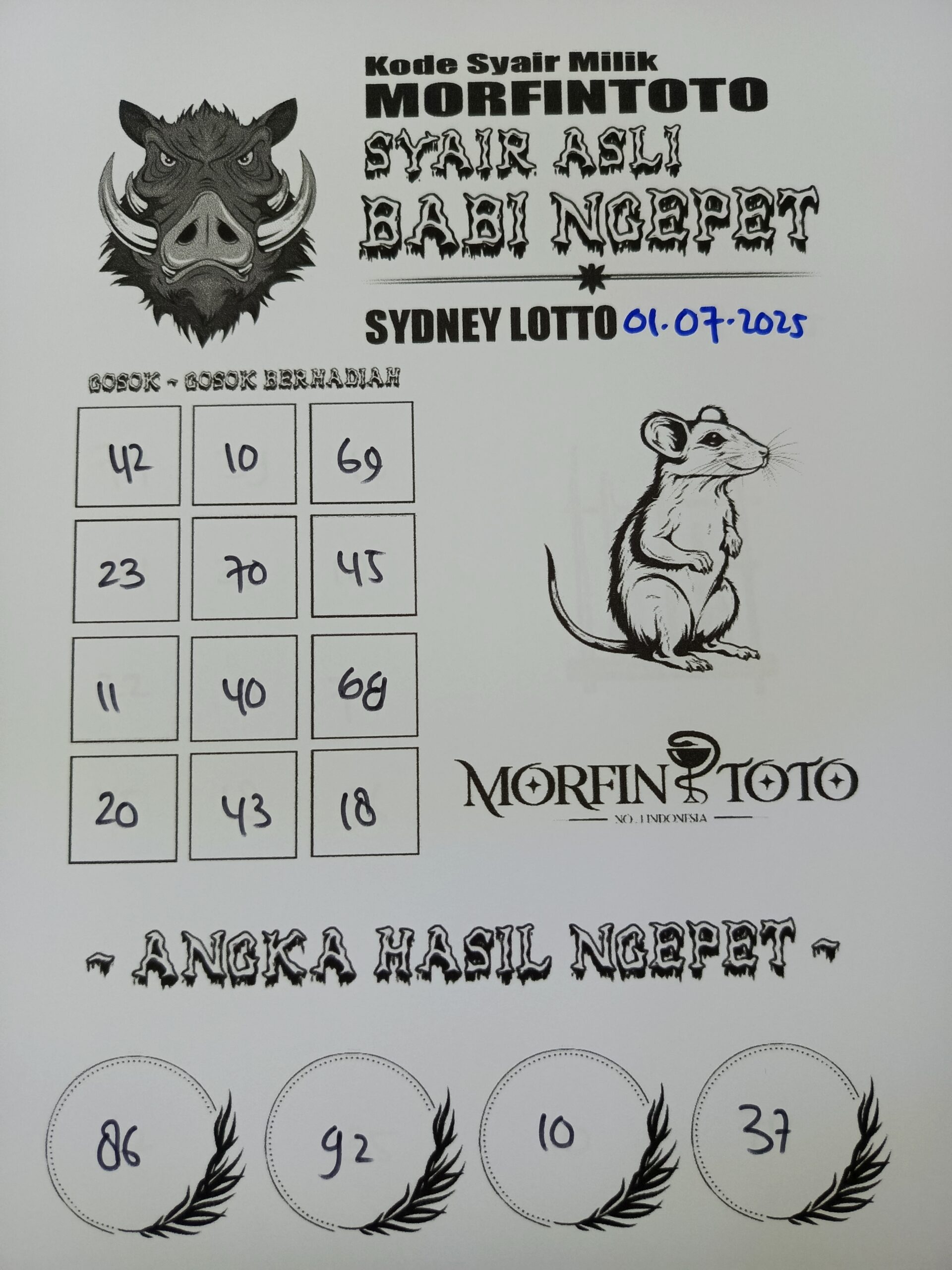 SYAIR TOGEL BABI NGEPET SYDNEY LOTTO 01 JULI 2025