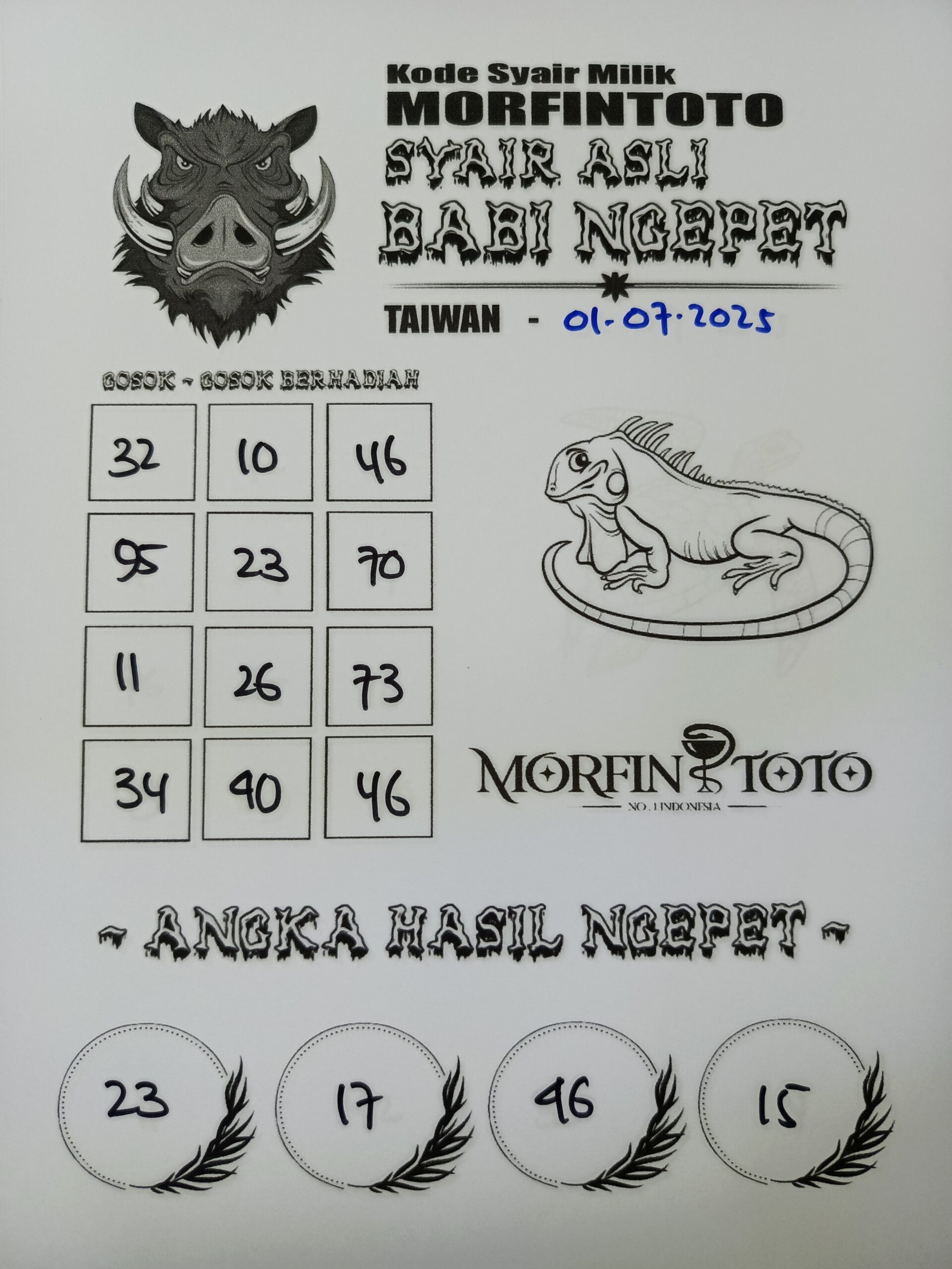 SYAIR TOGEL BABI NGEPET TAIWAN 01 JULI 2025